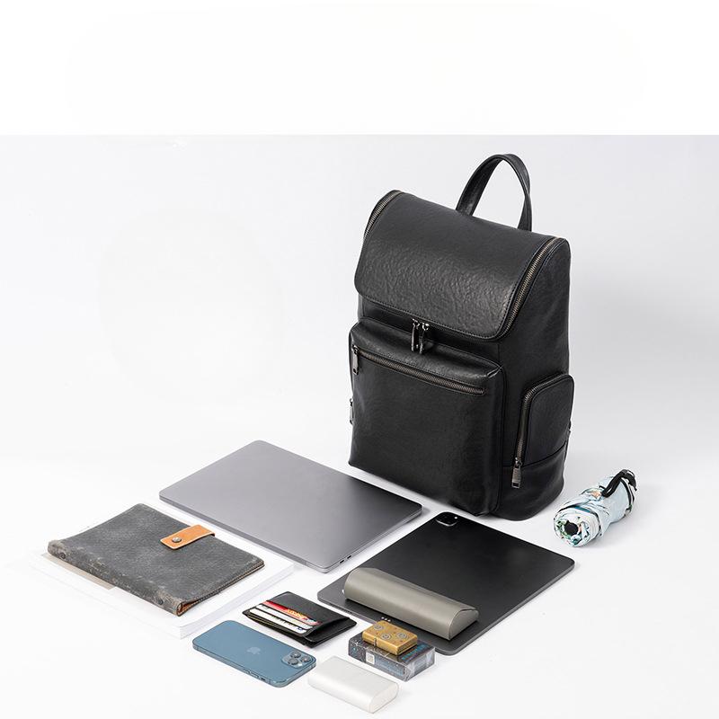 Мужской рюкзак из кожи растительного дубления, однотонный модный рюкзак-раскладушка, большая вместимость, многофункциональная мужская компьютерная сумка