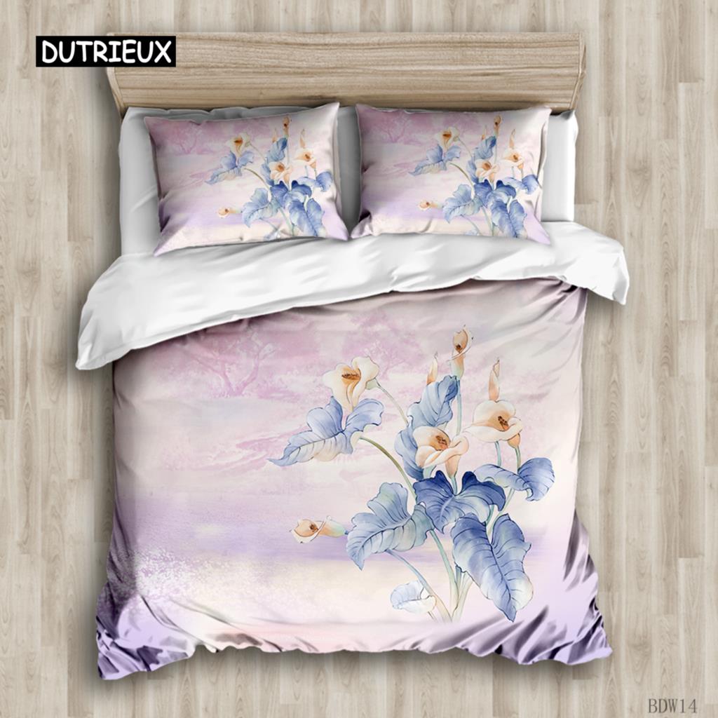 Пододеяльник с цветочным рисунком, ботанические листья, двусторонний комплект постельного белья с цветочным рисунком, натуральное растение, двуспальная кровать размера «king-size», полиэстер, одеяло