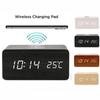 2025 Sound Control LED Digital Alarm Clock Wooden Design Thermometer Qi Wireless Charging Pad Desk Clock