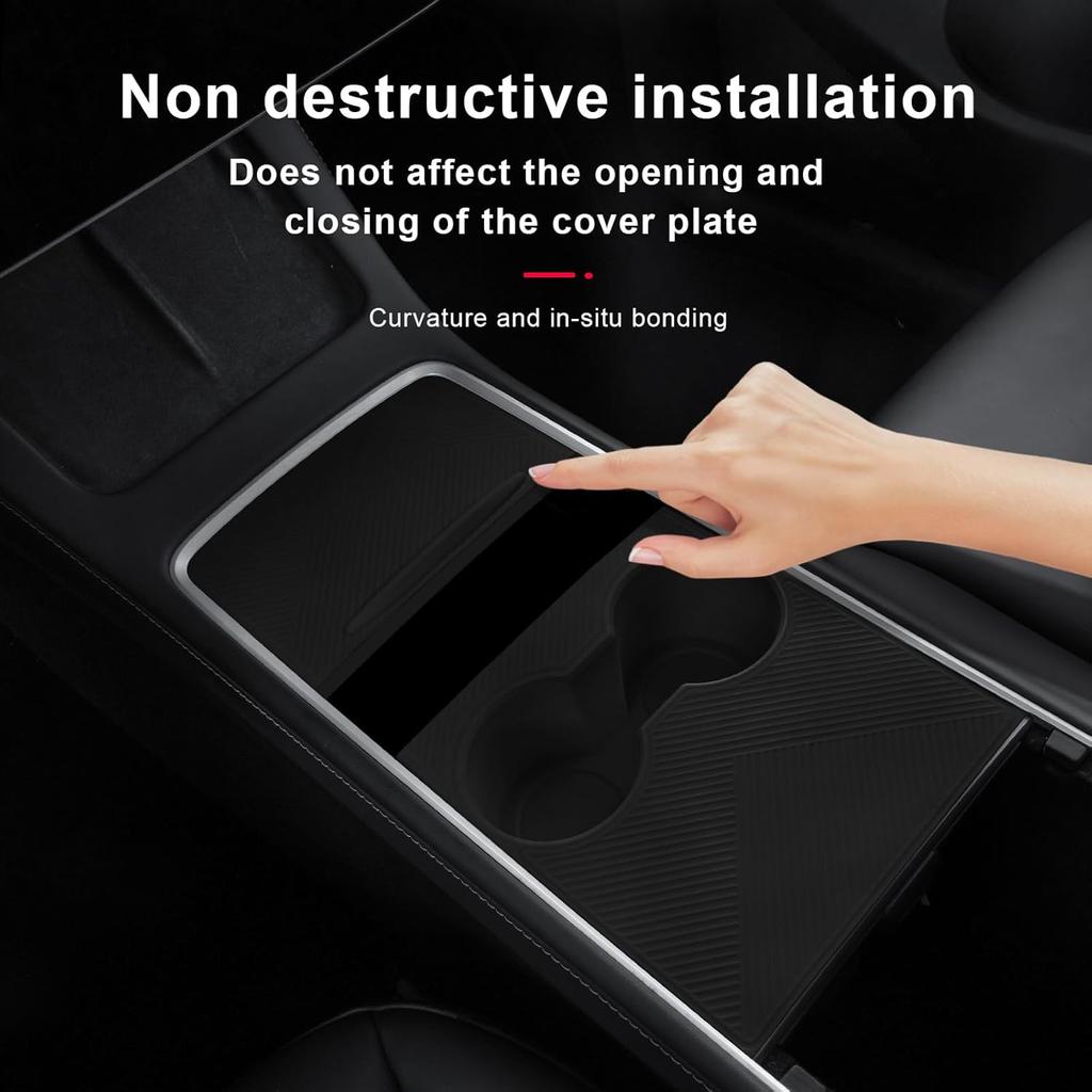 Center Console Silicone Wrap Kit With Cup Holder For Tesla Model 3 - / Model Y -2024 (Black)