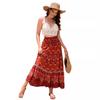 2025 Spring Summer Bohemian Ethnic Lace Trim Cotton Maxi Skirt, Vacation Style Long Skirt
