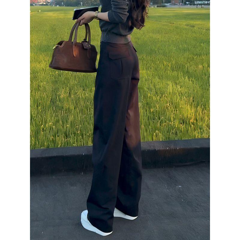 Black Narrow Wide-Leg Cargo Pants for Women, Spring/Summer 2026 New Vintage Slim-Fit Loose Versatile Casual Pants