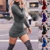 Women's Fashion High Neck Long Sleeve Knitted Bottoming Shirt Sexy Hip Wrap Dress