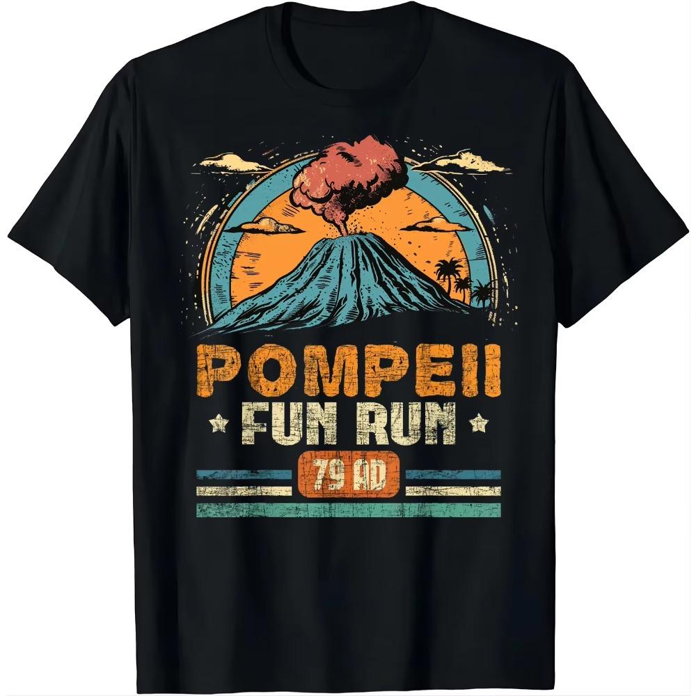 Pompeii Fun Run - География Вулканолог Футболка Вулканология Уличная одежда Винтажная футболка Футболки