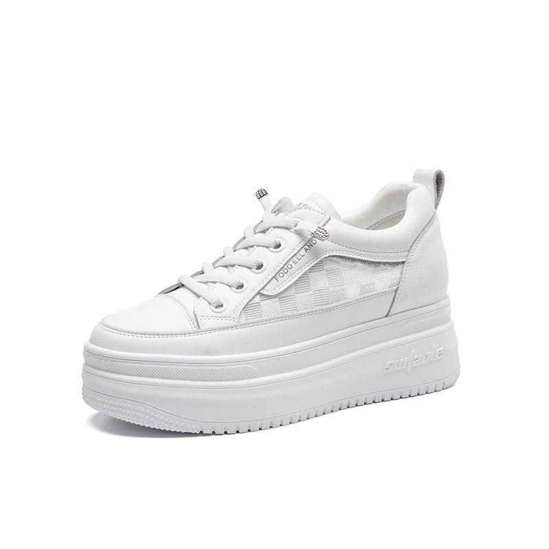 9cm Inner Raised Mesh Leather Small White Shoes for Women's 2024 Summer New Thick Soles, Versatile Casual Shoes for Students