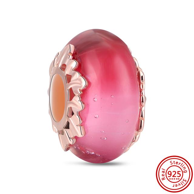 Красочные муранские стеклянные бусины с цветком в виде сердца, пузырьков и листьев, очаровательные браслеты, ювелирные изделия из 100% стерлингового серебра 925 пробы