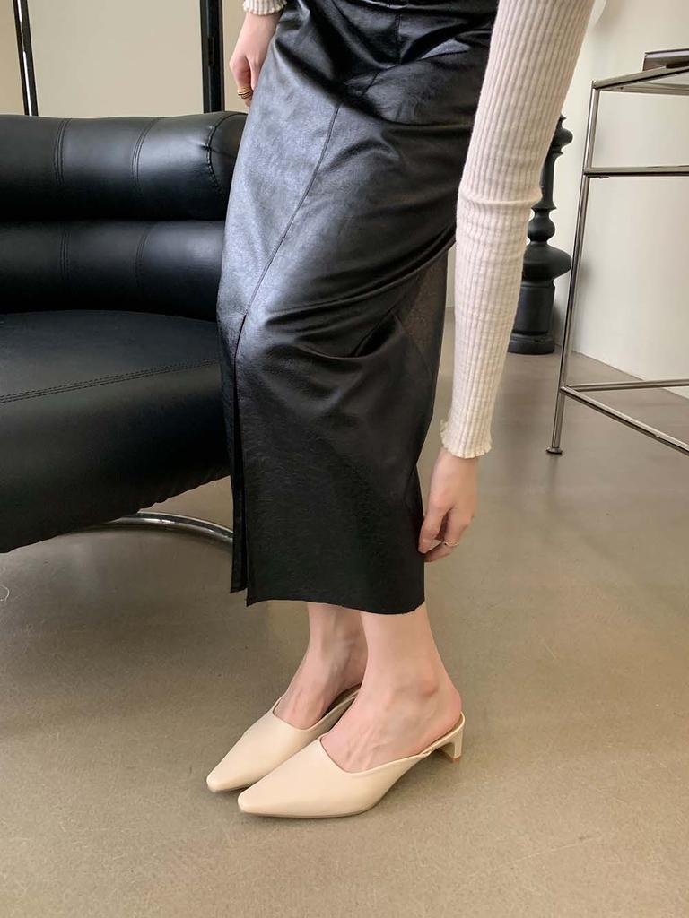 Модные женские шлепанцы с острым носком, новые поступления 2024 года, модные уличные туфли-мюли, толстые средние каблуки, повседневные шлепанцы-мюли