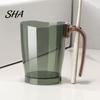Non Slip Wood Grain Handle Cup Clear Toothbrush with Handle, Plastic Mouthwash Holder, Family Use Container Storage Slot Modern Bathroom Accessory for