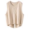 Women's Pure Woolen Round Neck Vest Chic Tuxedo Vest Autumn and Winter Sleeveless Vest Loose Short Split Knit Sweater