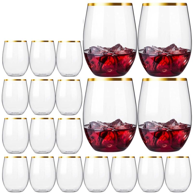 AD23-20 PCS Disposable Stemless Wine Glasses Plastic Wine Cups Clear Drinking Glasses For Party