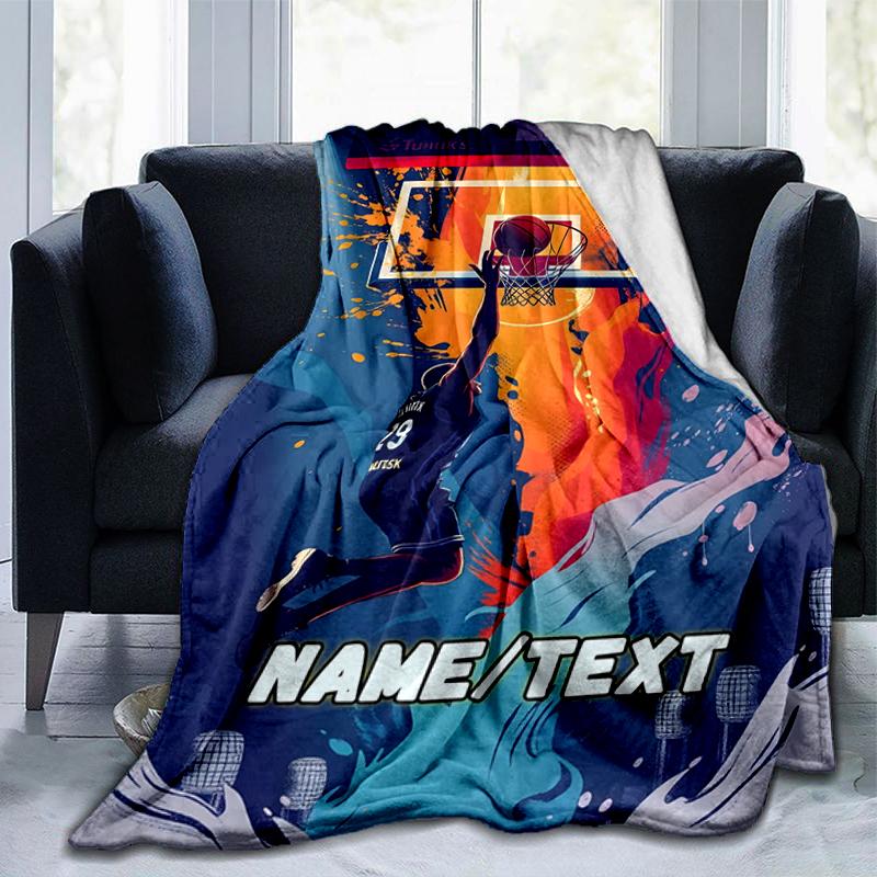 1PC Custom Name "Fire Ice Basketball Leap" flannel blanket versatile,all-season throw suitable for the living room,bedroom,camping,travel,and gift