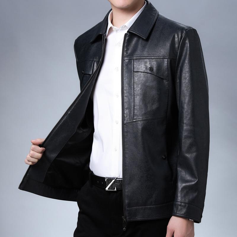 Мужская куртка из искусственной кожи весна-осень, новая многоцветная куртка с лацканами для людей среднего возраста, мужская повседневная тонкая куртка из кожи для мотоциклистов