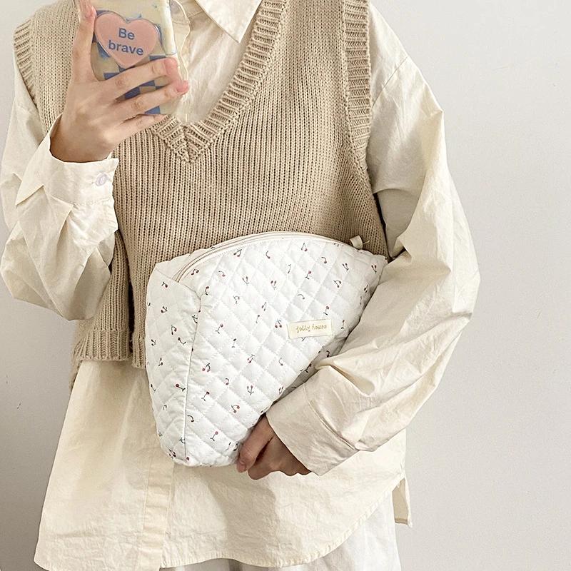 Большой вместительный качественный клатч из мягкого хлопка, женский косметический органайзер на молнии, милая косметичка, большая косметичка, портативная сумка