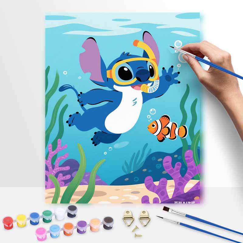 Disney Digital Oil Painting Art Kit Underwater Stitch Theme Hand Filled Home Decor