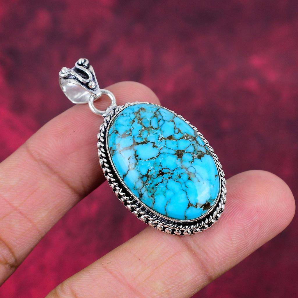 Подвеска из драгоценного камня ручной работы с синей бирюзой, антикварная ювелирная подвеска из стерлингового серебра 925 пробы, для подарка на помолвку