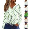 Women's Fashion Casual Printed V-neck Long Sleeve Button Up T-shirt Top