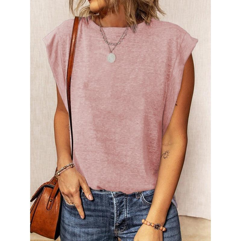 YYFS Женские модные повседневные летние весенние однотонные блузки и рубашки без рукавов с круглым вырезом и принтом