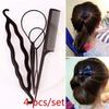 Portable 4 Pcs Hair Styling Tools Braid Tool Loop Elastic Hair Bands Rat Tail Comb Metal Pin Tail Braiding Combs Hairstyle Tools