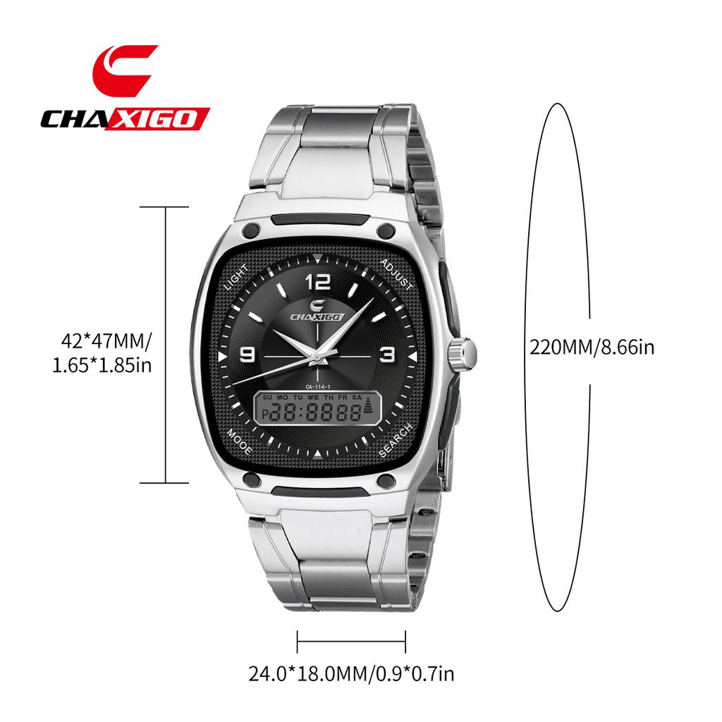 Мужские аналоговые часы с двойным дисплеем на стальном браслете, люминесцентные стрелки, водонепроницаемость 30 м, кварцевые часы