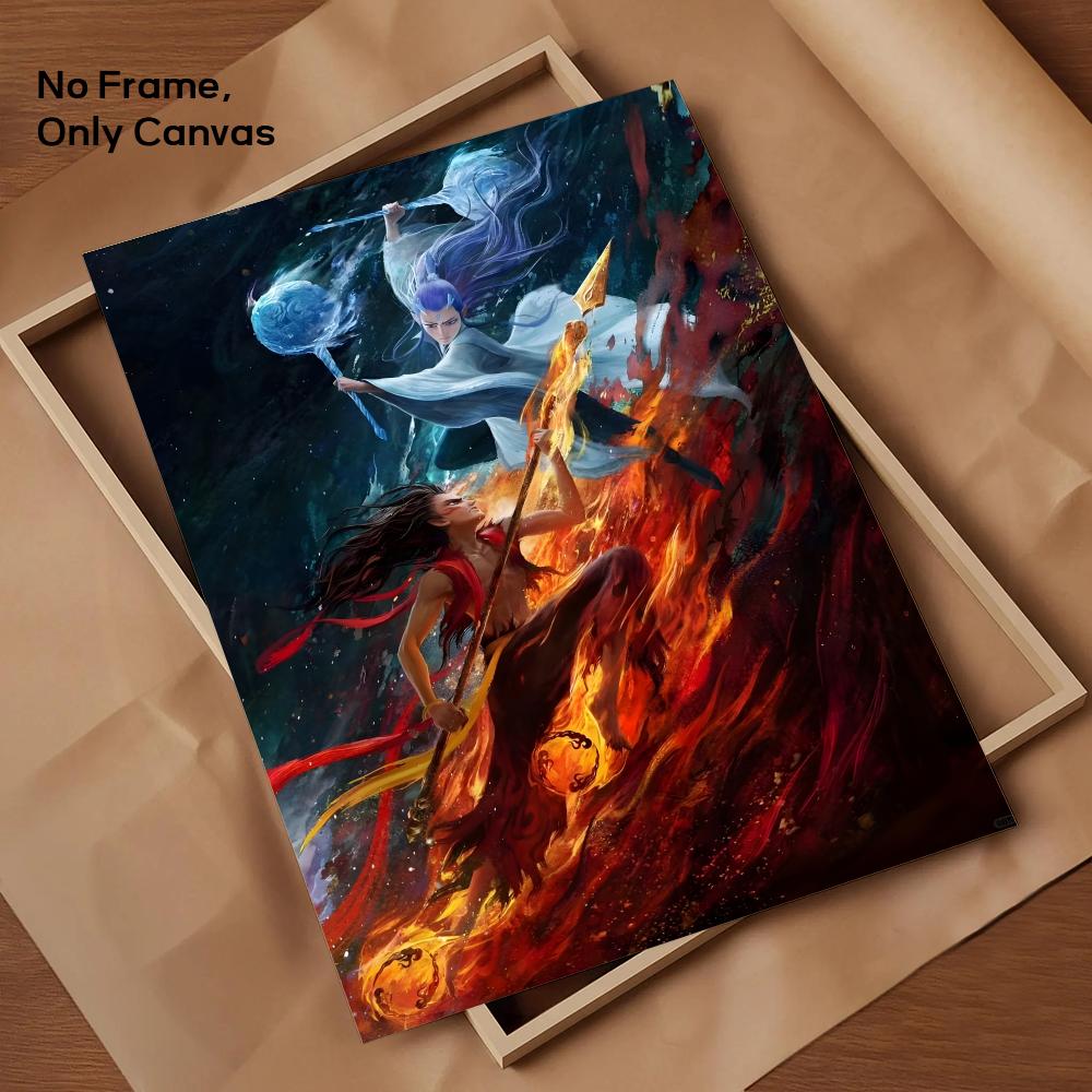 Chinese Anim Nezha Painting Calligraphy HD Canvas Poster living room bedroom bar aesthetic decoration