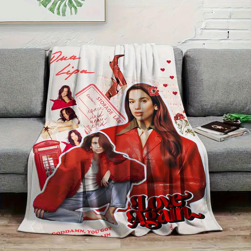 1Pc dualipa Print Flannel Blanket, High quality Comfortable for All Seasons, Warmth and Comfort, Perfect for Christmas Gifts