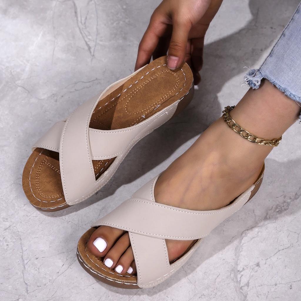 Simple Casual Wear-resistant Non-slip Thick-soled Heightening Slippers Summer New Fashion Cross Wedge Slippers for Women