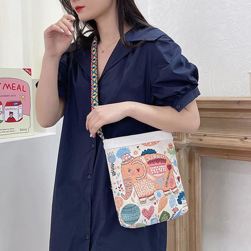 Yogodlns Холщовая сумка кроссбоди в этническом стиле с вышивкой слона для женщин и девушек