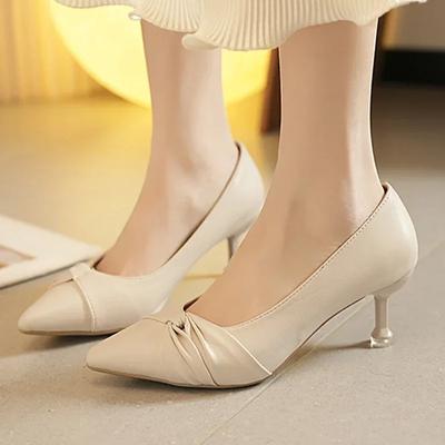 Весна и осень 2024 Новые туфли-лодочки с острым носком и неглубоким вырезом, плиссированные, на тонком каблуке, модные, повседневные, женские туфли на высоком каблуке, большая женская обувь 34-43