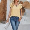 Женская мода с круглым вырезом, вставками на рукавах-лепестках, однотонным топом с короткими рукавами