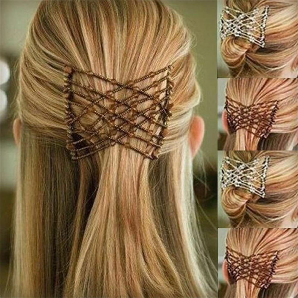 Fashion Woman Double Clip DIY Elastic Headband Bun Hair Combs Beads Comb Metal Hairpins