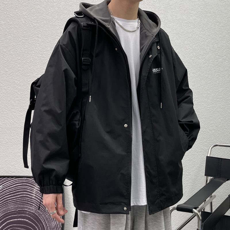 Мужская куртка-обманка из двух частей, красивая универсальная куртка с капюшоном на весну и осень, осенняя куртка, подростковый топ