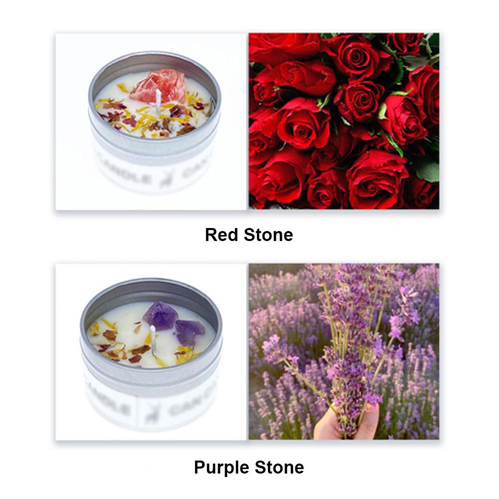 Soy Wax Candle In Metal Tin Dry Flower Crystal Stone Aromatherapy Candles for Bath Healing Spa