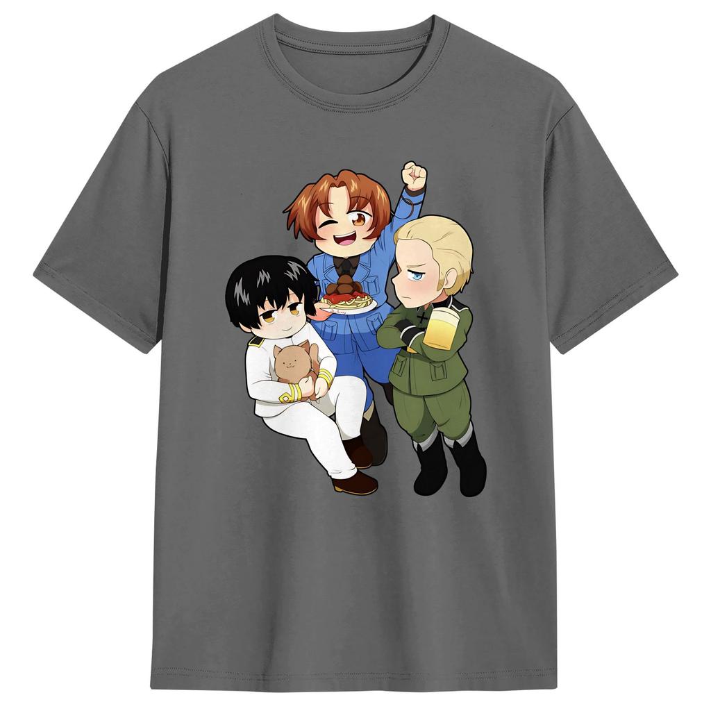 Hetalia Силы Оси Унисекс Футболка Повседневная Футболка С Коротким Рукавом С Круглым Вырезом Хлопок Взрослые Топы