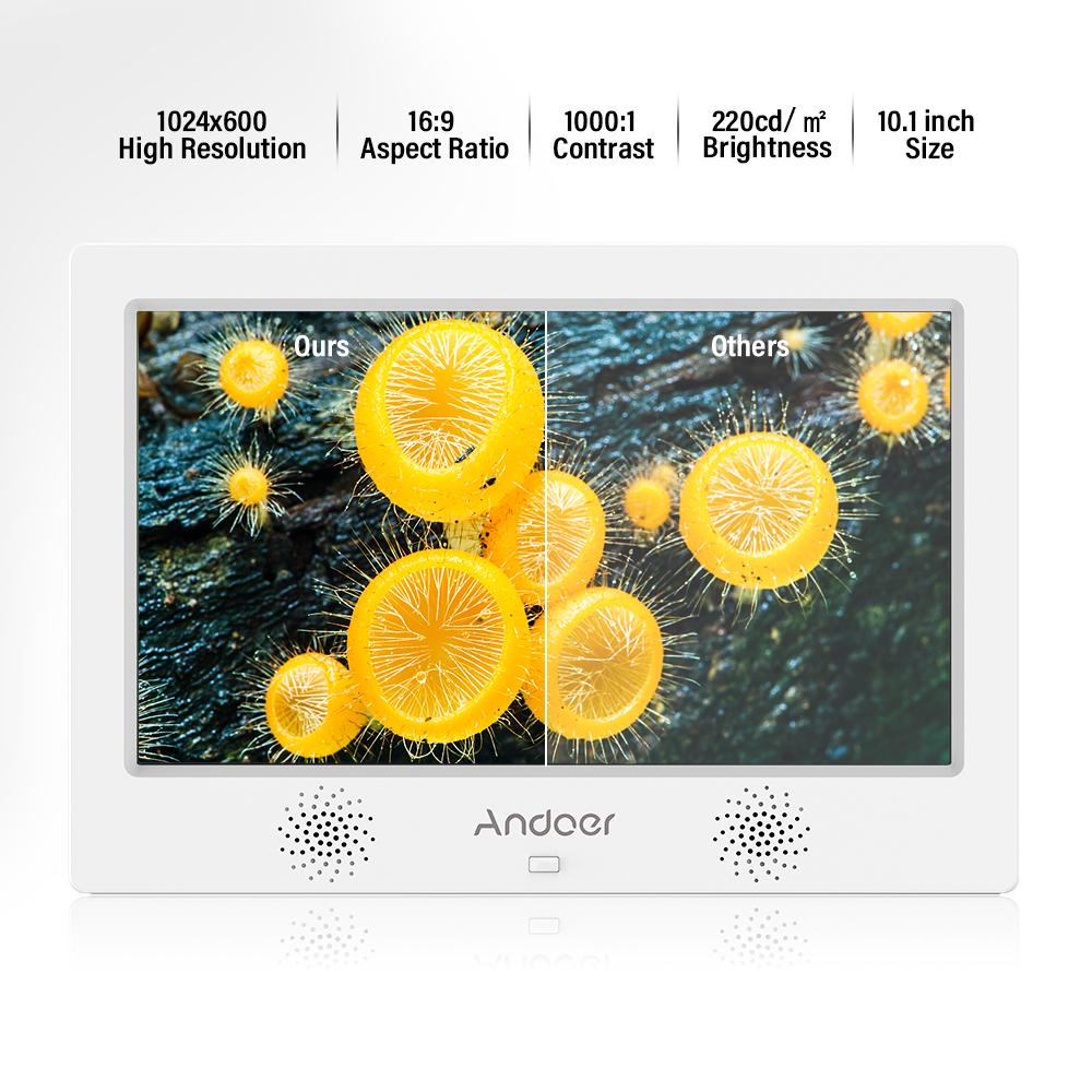 Andoer 10.1 Inch Digital Photo Picture Frame 1024*600 Resolution TFT-LED Screen Support