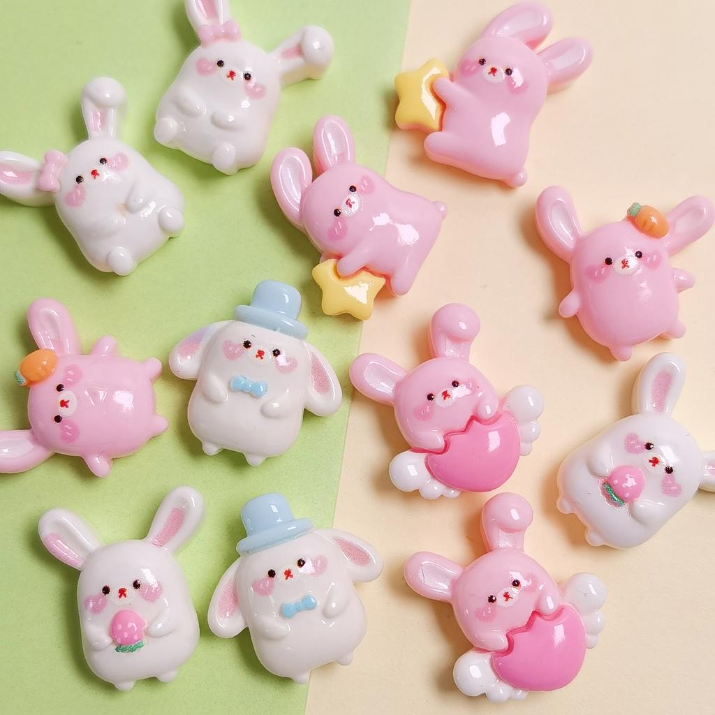 Assorted Resin Rabbit Theme Flatback Cabochons 100Pcs/Bag 15*18MM Mini Rabbit Embellishments for Scrapbooking Holiday Card Decor