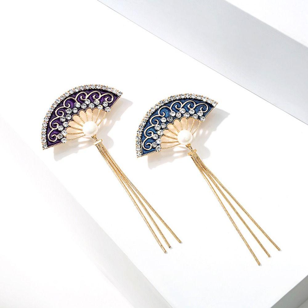 Oil Rhinestone Jewelry Accessories Women Brooch Chinese Style Collar Pin Enamel Fan Brooches