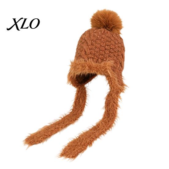 Winter Knitted Hat for Women Earflap Hat, Fuzzy Trim Pompom Soft Warm Comfortable Knit Outdoor Cycling, Cold Weather Daily Wear Small Face Effect
