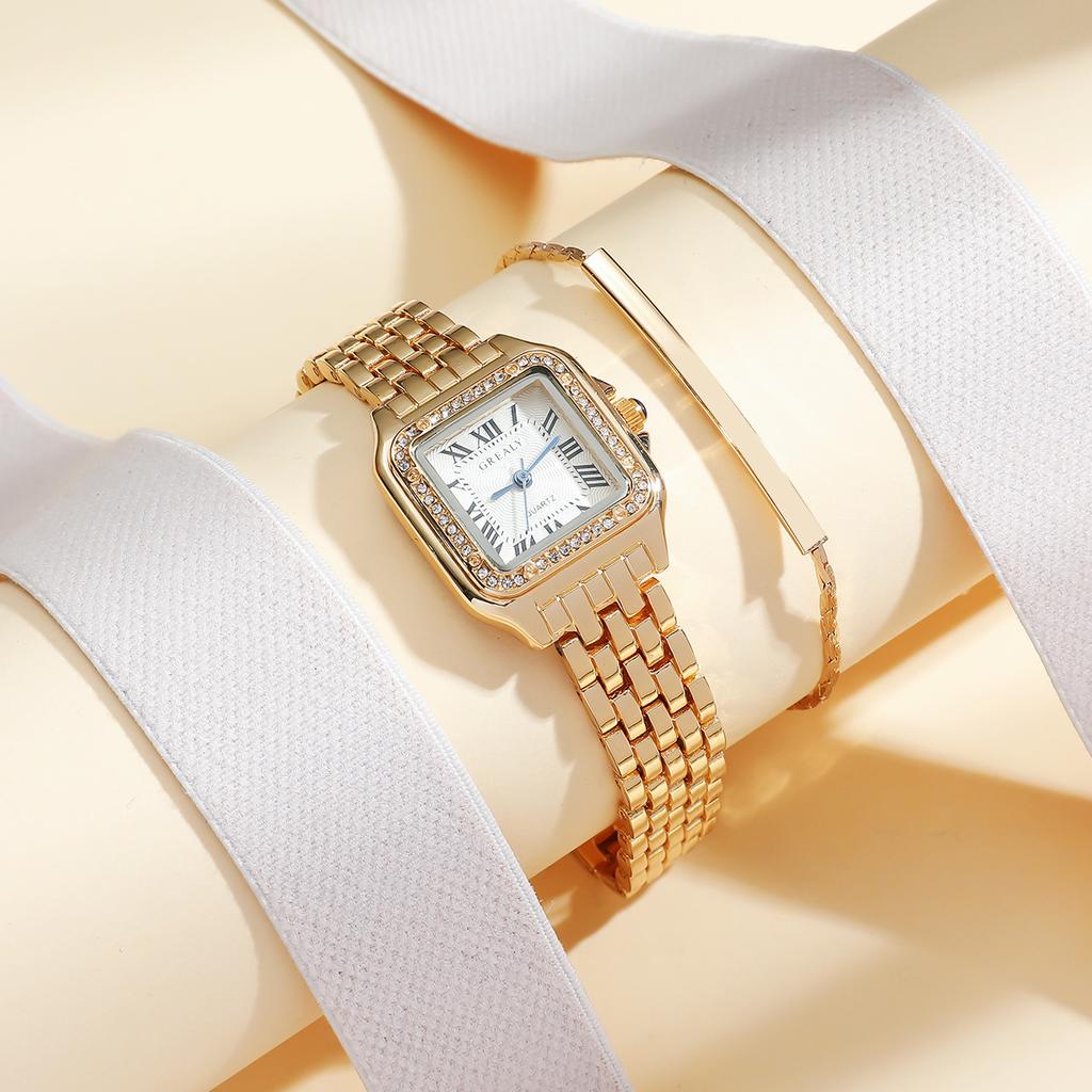 Luxury Women's Fashion Square Watches Gold Alloy Strap Ladies Quartz Wristwatches Qualities Female Roman Scale Clock