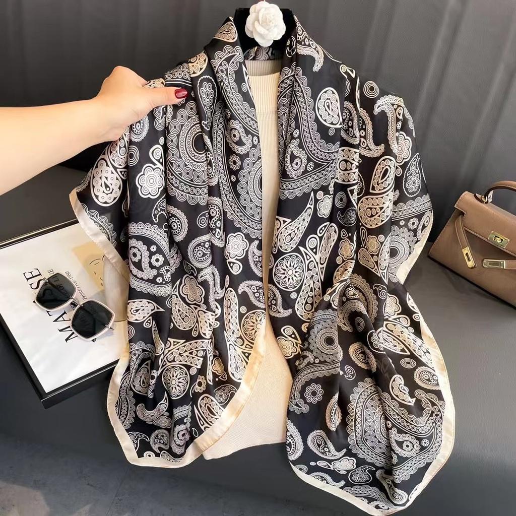 Women S Printed Silk Like Large Square Scarf Fashion Decorative Sun Protection Shawl