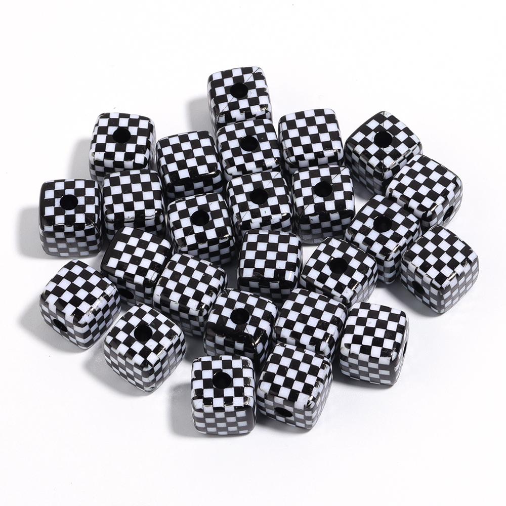 10Pcs 13mm Acrylic Beads Colorful Checkerboard Pattern Large Hole Square Beads For Craft Bracelet Making DIY Jewelry Accessories