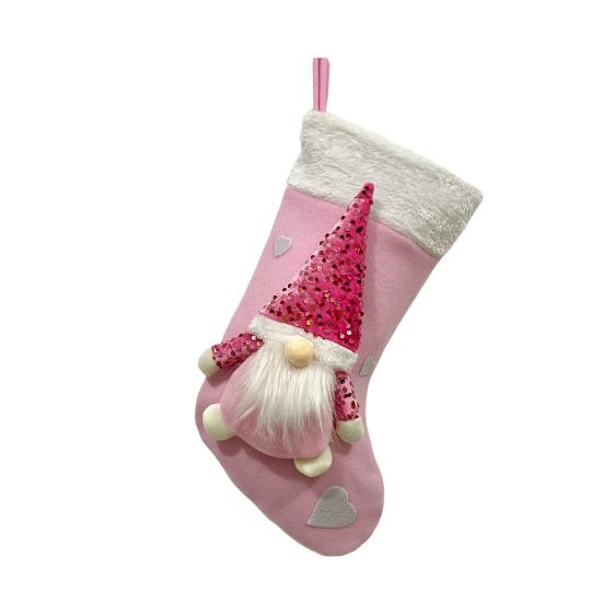 Christmas Stocking Sequins Satan Claus Heart Decor Hanging Stocking with Lanyard Xmas Party Decorative Bag