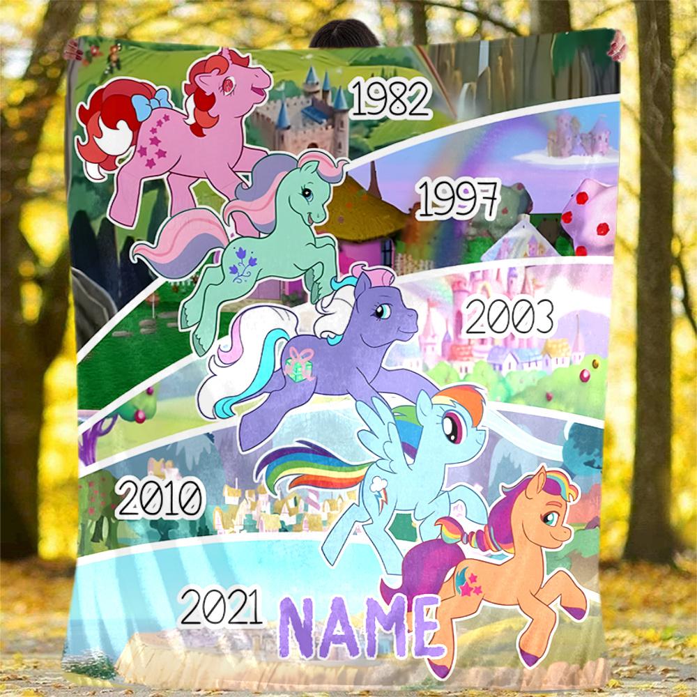 My Little Pony Characters In A Colorful Collage Customizable Outdoor Blanket Customize Your Name Comfortable Texture Versatile For Picnics Outdoor