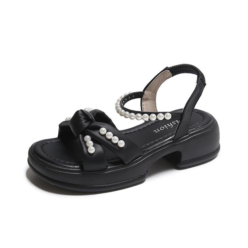 Fashion 2024 Summer New Fairy Style Thick Sole Sandals for Women Fashion Pearl Shoes Sandals Fashion Peep Toe Casual Dress Sandalies