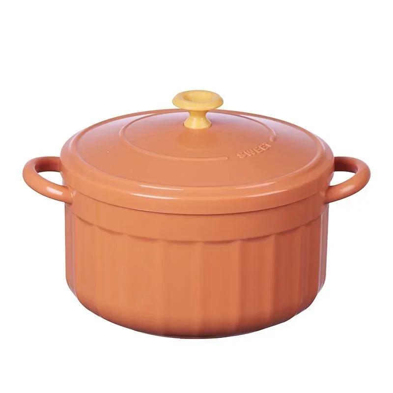 Миска для лапши Микроволновая кастрюля Кастрюля из нержавеющей стали Посуда Современные суповые миски с двойными ручками и крышкой Конфетный цвет