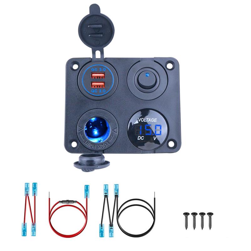 4 в 1 панель двойная QC 3.0 USB автомобильное зарядное устройство розетка вольтметр розетка переключатель для автомобиля морской лодки автофургона грузовика