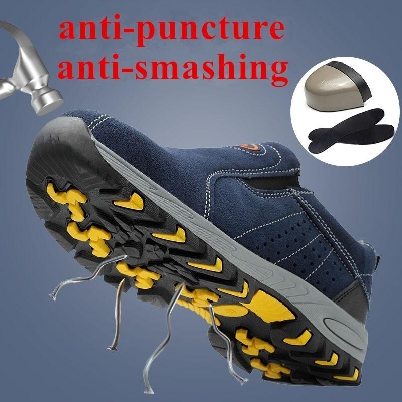 Дышащая защитная обувь из коровьей кожи. Нескользящая рабочая обувь со стальным носком. Прочная походная обувь.