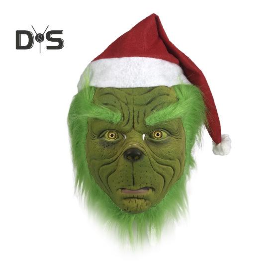 Christmas Face Cushion Realistic Latex Green Head Cover Santa Claus Cosplay Costume Christmas Party Accessories for Adults Teens