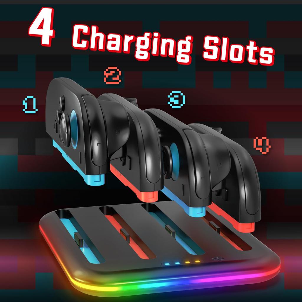 Fosmon Switch 2 Charging Controller Dock for Nintendo Switch 2 with Fast Magnetic Simultaneous RGB and Cable Included Joy-Con Stand, 4-in-1 Charging,