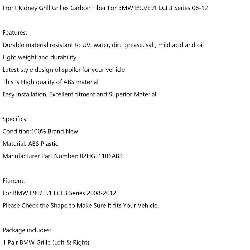 Front Kidney Grill Grilles Carbon Fiber Fit BMW E90/E91 LCI 3 Series 2008-2012