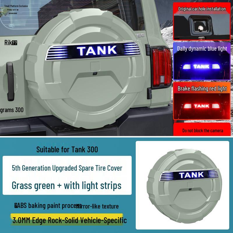 Stainless Steel Full Wrap Spare Tire Cover for Tank 300 with Light Modification - City Edition